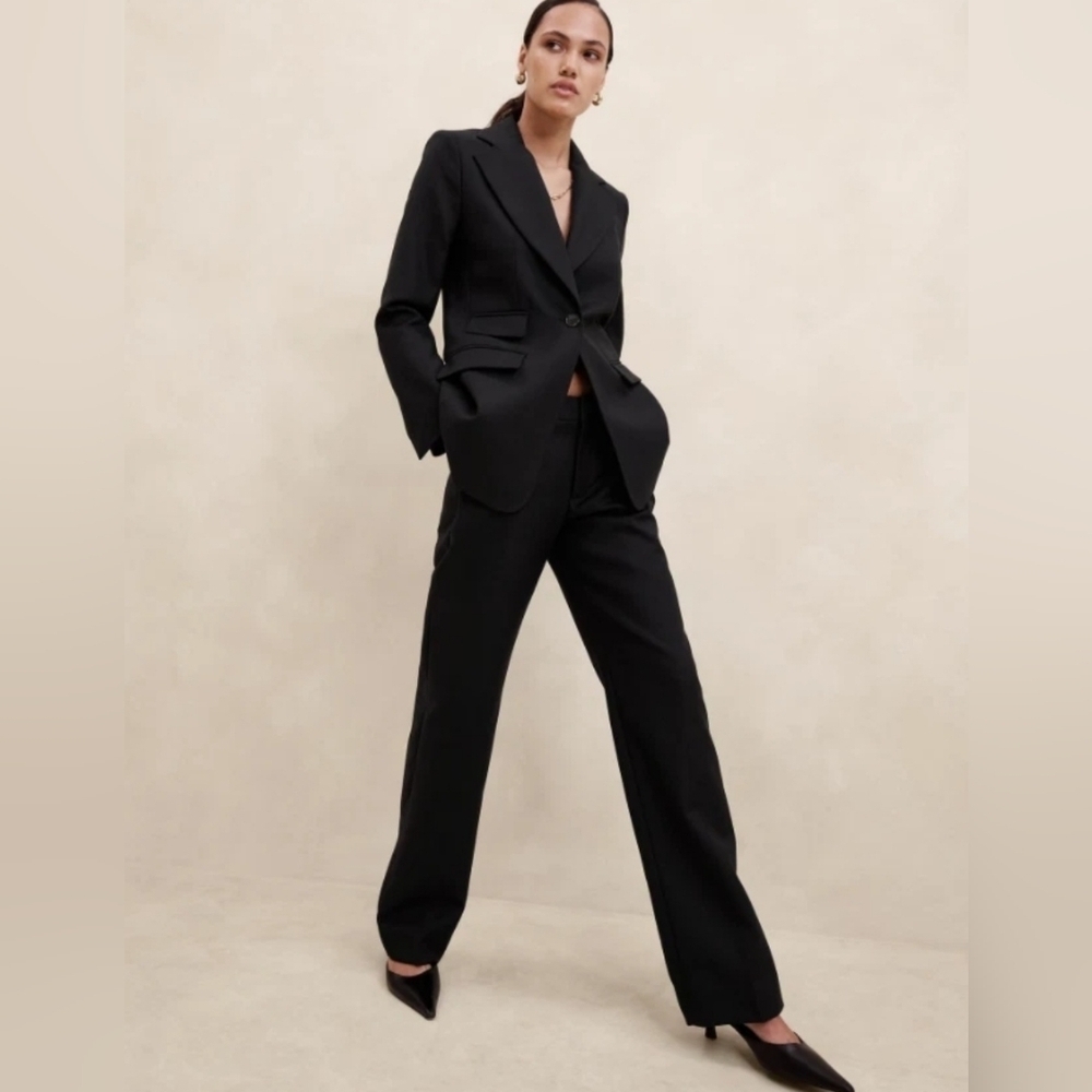 Banana Republic High Rise Lido Italian Wool Straight Pants Black Size 0 NWT $170